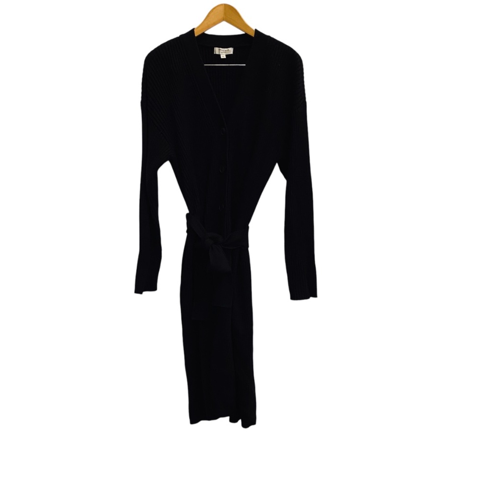 Marissa Webb Black Chunky Midi Knit Cardigan  Dress or Duster Belted sz L